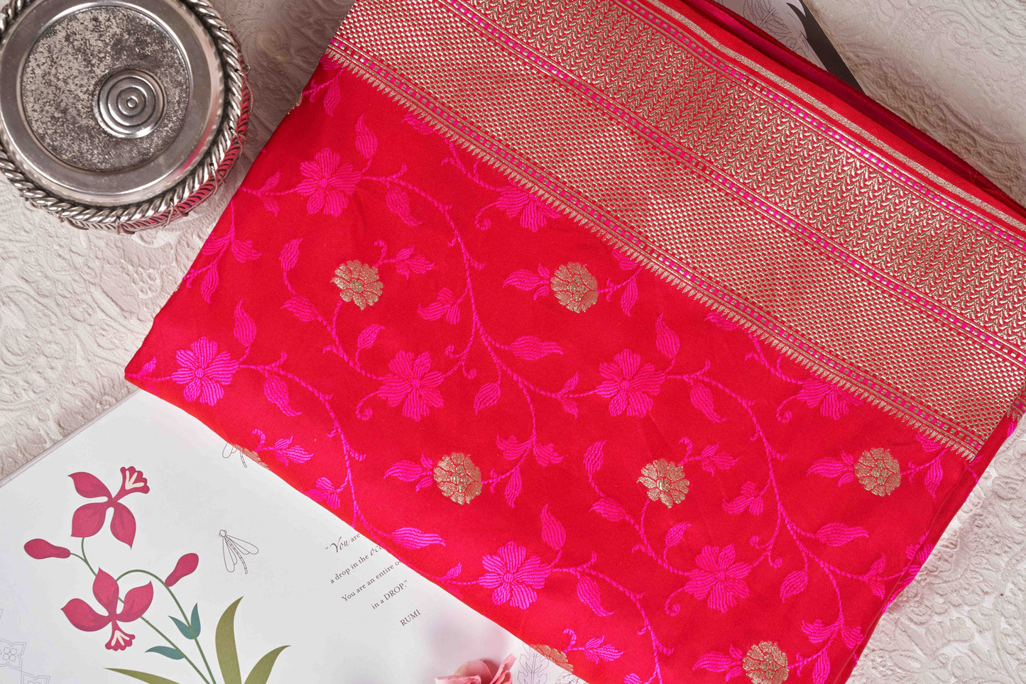 Fuschsia Mushru Kadwa Floral Handwoven Banarasi saree