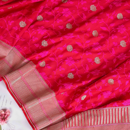 Fuschsia Mushru Kadwa Floral Handwoven Banarasi saree