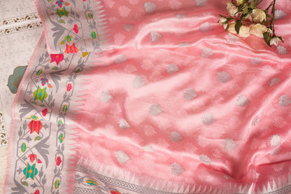 Powder Pink Mashru Silk Saree with Paithani Border