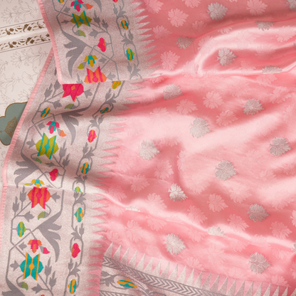 Powder Pink Mashru Silk Saree with Paithani Border