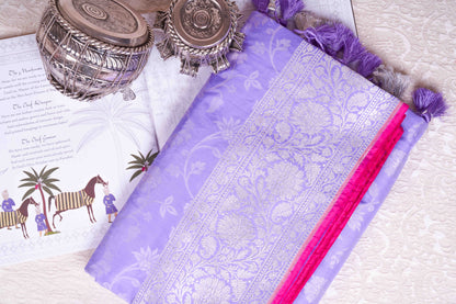 Lavender Katan Silk Handloom Banarasi Saree