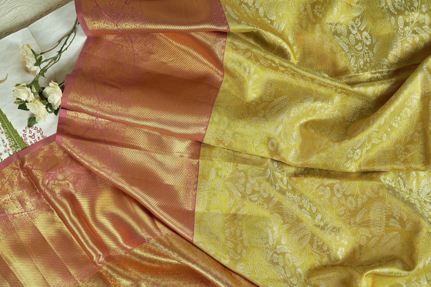 Lime Yellow Kanjivaram Saree