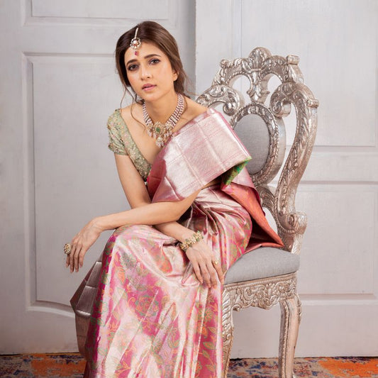 Pink tissue kanjivaram silk saree