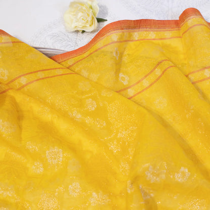 Banarasi Yellow Jamdani Saree with Real Silver Zari