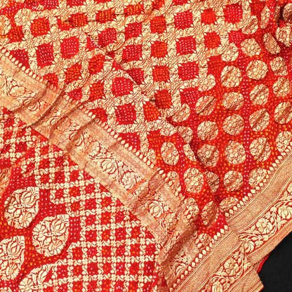 Chilli-Red Bandhani Saree - WeaveinIndia