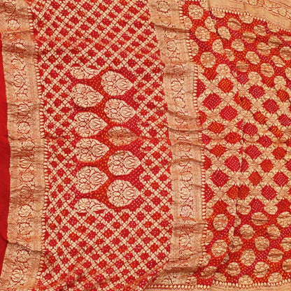 Chilli-Red Bandhani Saree - WeaveinIndia