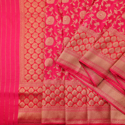 Handwoven Cherry Red Banarasi Silk Sari  - WIISHNIKARIDNAM0087 - Cover View