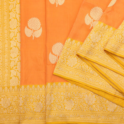 Handwoven Carrot Orange Banarasi  Katan Tissue Silk Sari - WIIBT0083 - Cover View