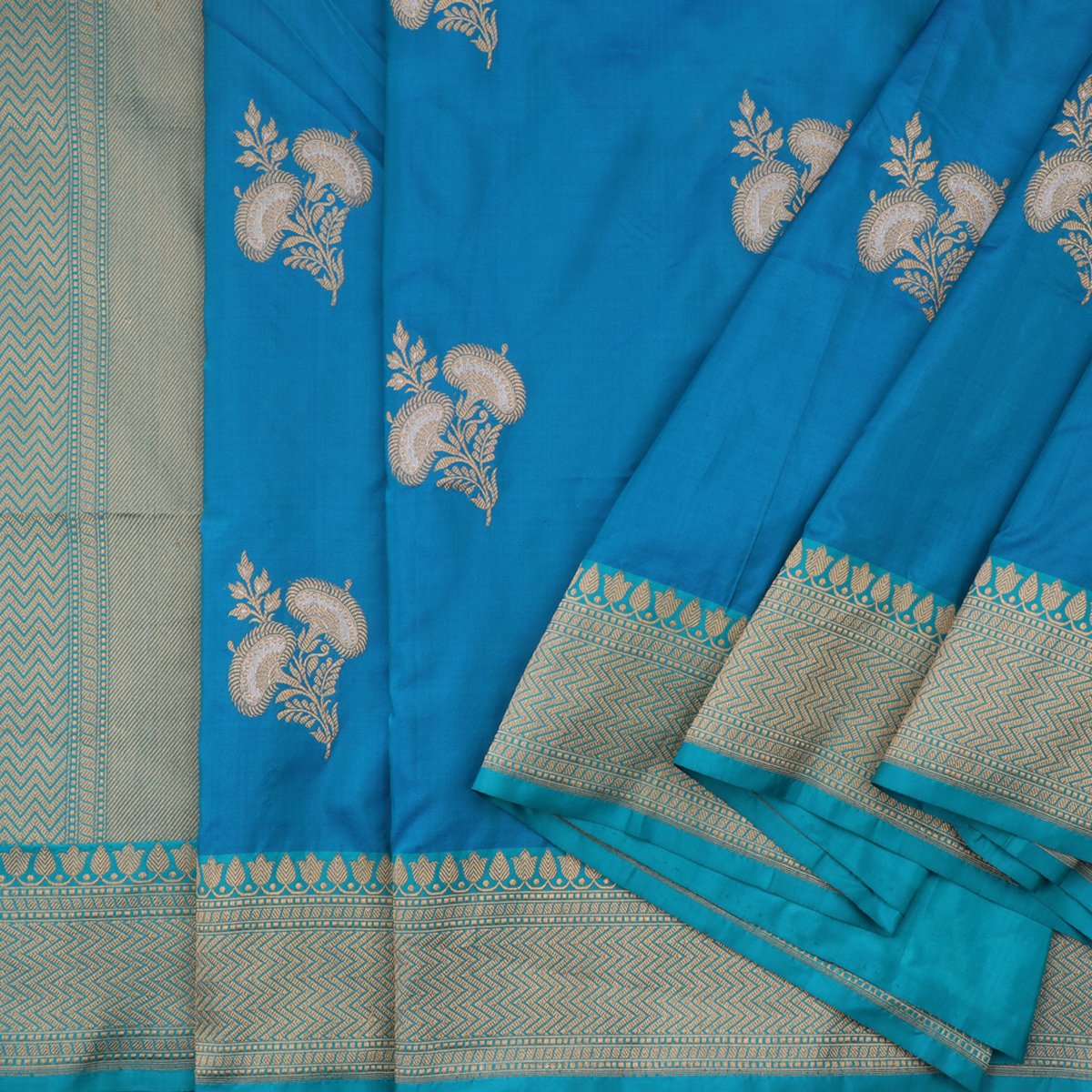 Handwoven Turquoise Blue Banarasi Silk Sari - WIIBT0013 - Cover view