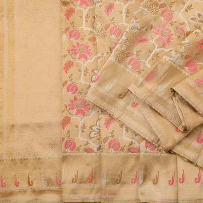 Handwoven Ecru Banarasi Kimkhab Silk Sari - WIISHNIKARIDNAM014 - Cover View