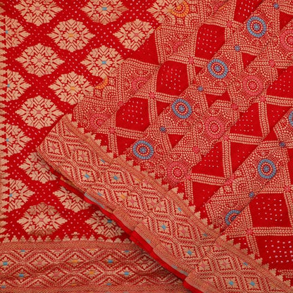 Red Meenakari Bandhani Saree - WeaveinIndia