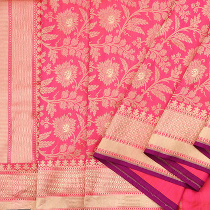 Handwoven Fuschia Pink Banarasi Silk Sari - WIIRJ10120012 - Cover View