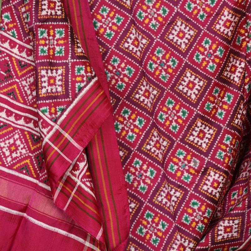 Handwoven Magenta Navaratna Motif Patan Patola Dupatta - WIIPP070 - Design View