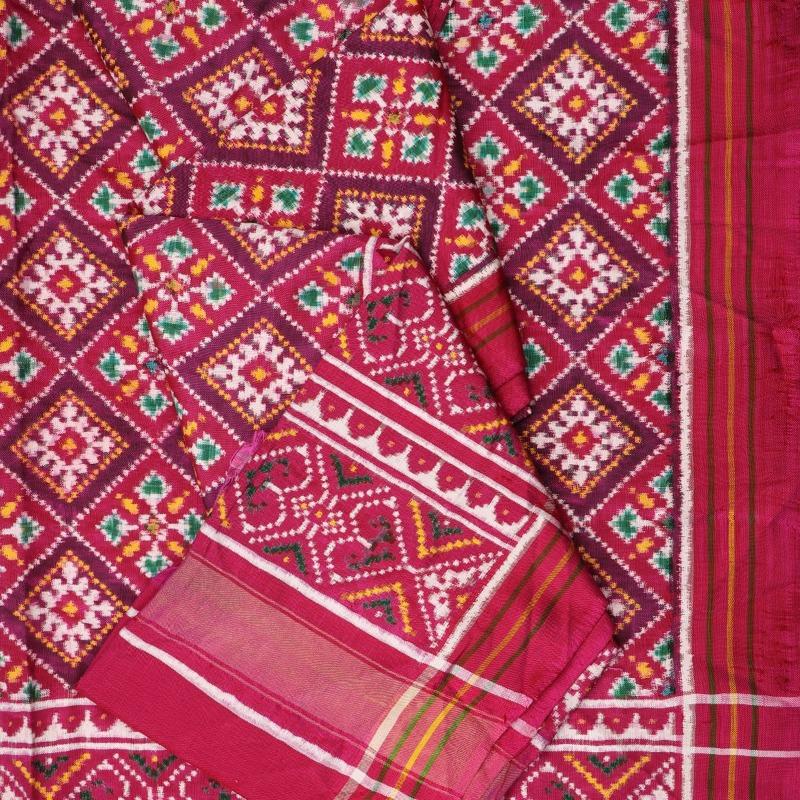 Handwoven Magenta Navaratna Motif Patan Patola Dupatta - WIIPP070 - Cover View