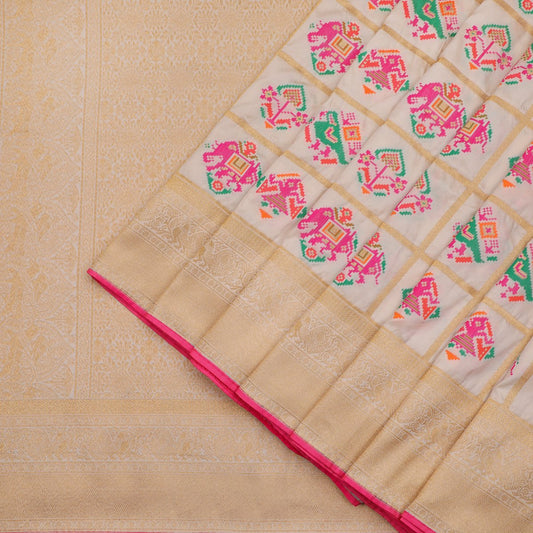 Ecru Patola Banarasi Silk Saree - WeaveinIndia