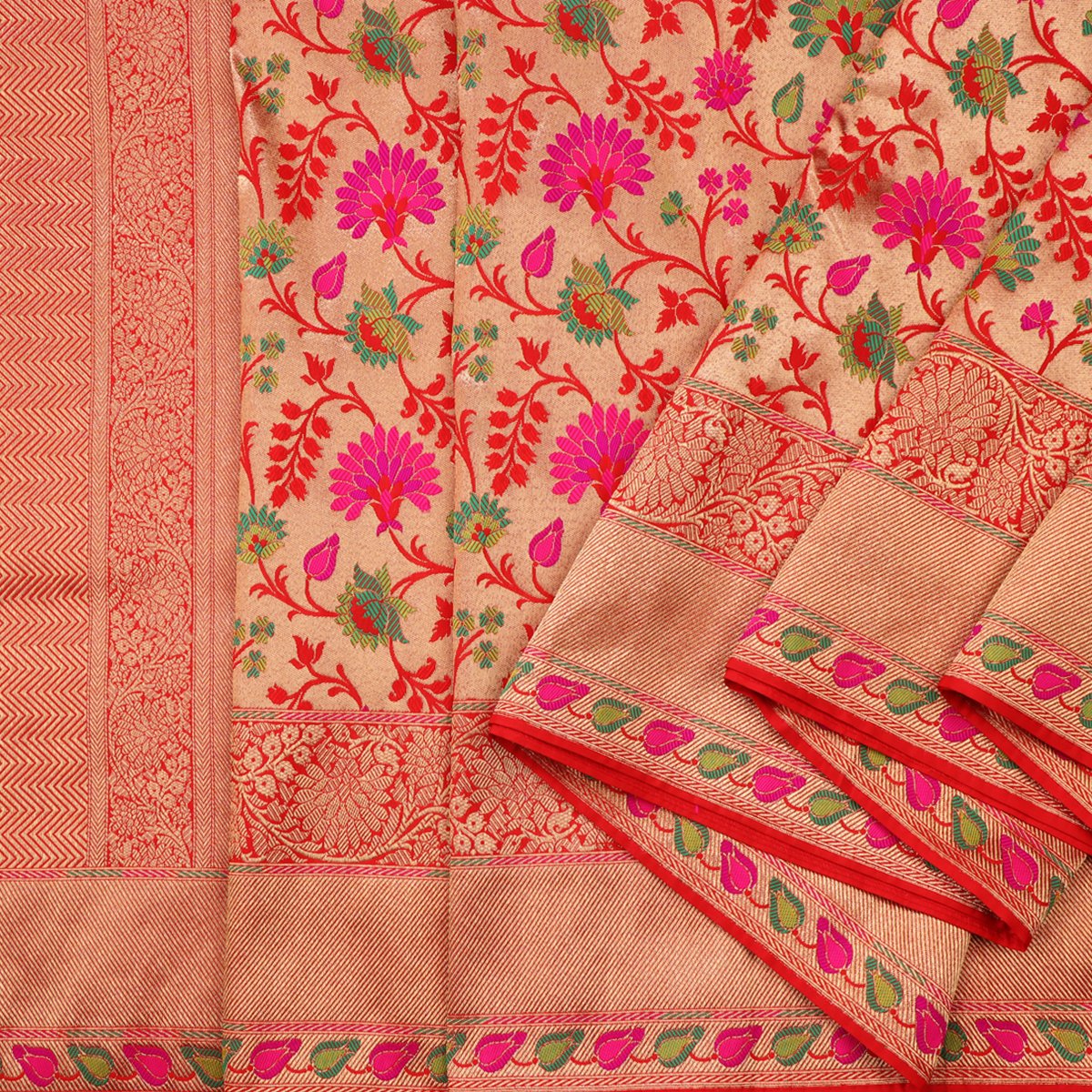 Handwoven Chilli Red Paithani Sari - WIISHNIKARIDNAM0080 - Cover View