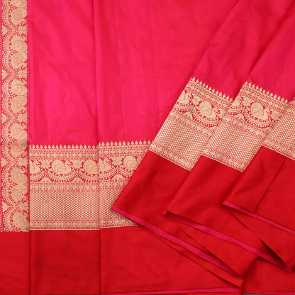 Handwoven Chilli Red Banarasi Silk Sari - WIISHNIKARIDNAM0064 - Cover View