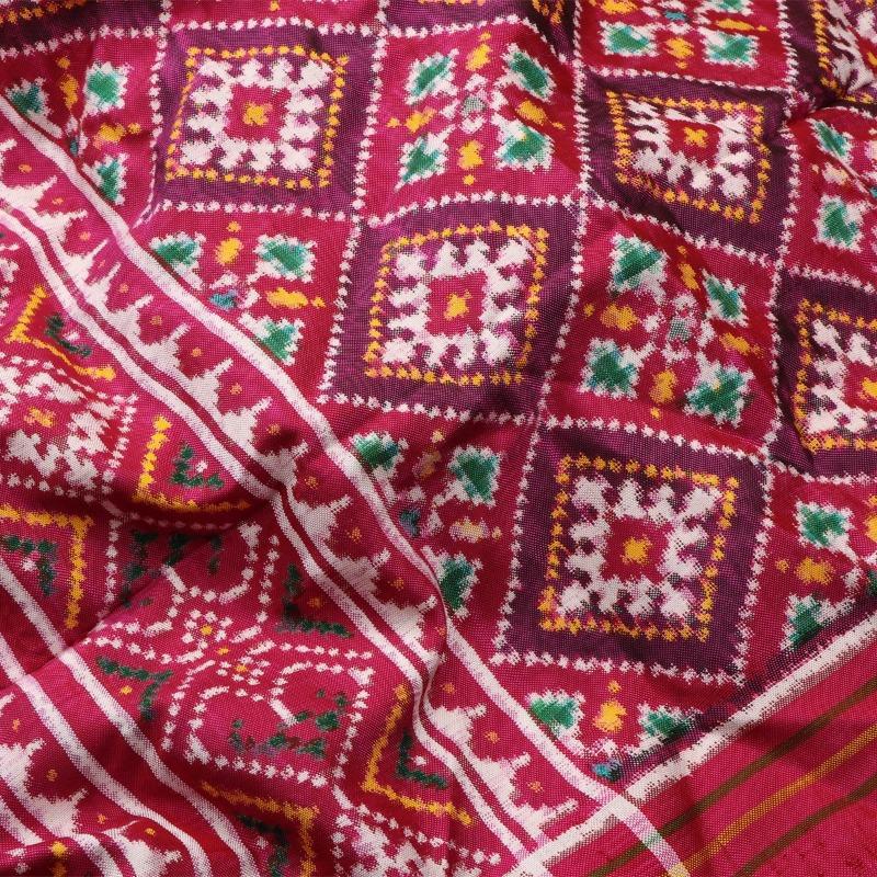 Handwoven Magenta Navaratna Motif Patan Patola Dupatta - WIIPP070 - Fabric View