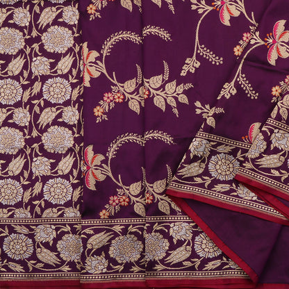 Handwoven Burgundy Banarasi Silk Sari - WIIKBDA0003 - Cover View