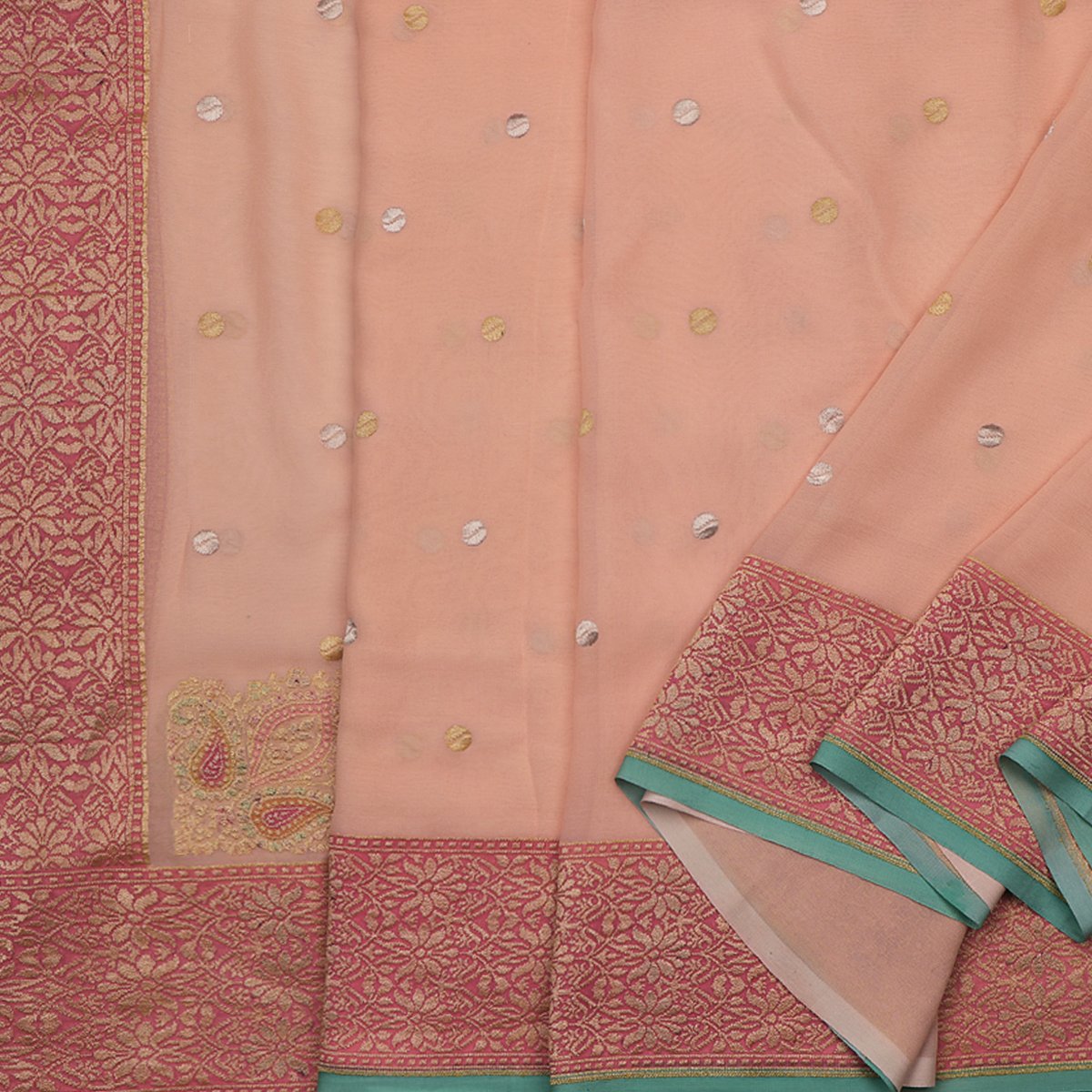 Handwoven Banarasi Blush Pink Pure Silk Georgette Sari - WIISDT1938 04 - Cover View