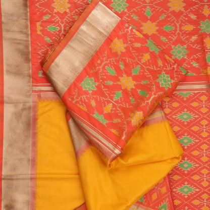 Handwoven Sunshine Yellow Rajkot Single Ikat Dupatta - WIISHNIKARIDNAM0090 - Fold View