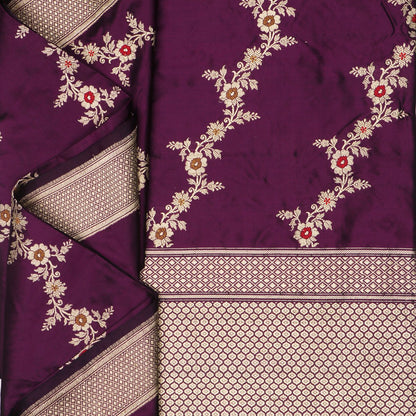 Handwoven Aubergine Purple Banarasi Katan Silk Dupatta - WIIBT0104 - Cover View