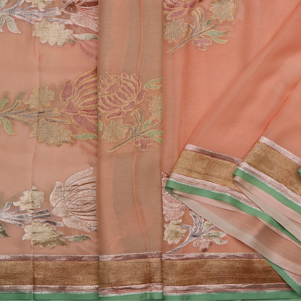 Handwoven Blush Pink Banarasi Pure Silk Georgette Sari - WIISDT1938 03-1 - Cover View