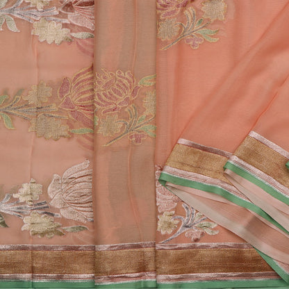 Handwoven Blush Pink Banarasi Pure Silk Georgette Sari - WIISDT1938 03-1 - Cover View