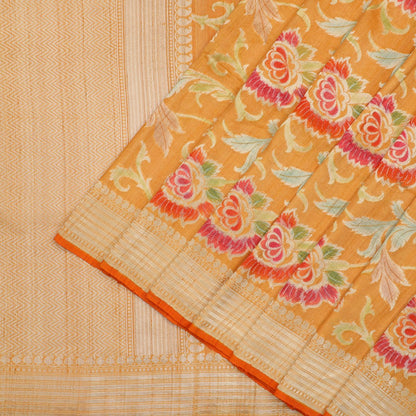 Mustard Tussar georgette Silk Saree - WeaveinIndia