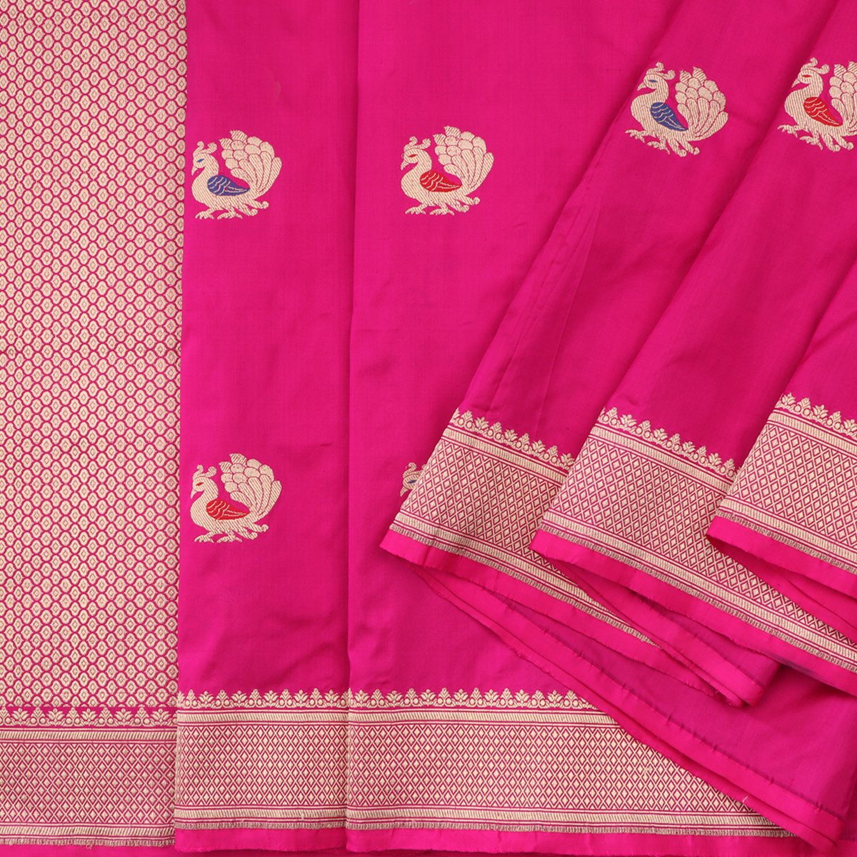 Handwoven Rani Pink  Banarsai Silk Sari - WIIBT0062 - Cover View