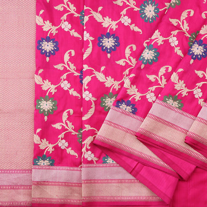 Handwoven Rani Pink Meenakari Banarasi Silk Sari - WIIAM0044 AB - Cover View