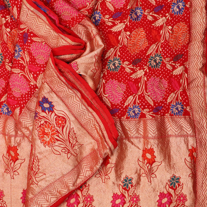 Handwoven Chilli Red Bandhani  Silk Georgette Dupatta - PREBDNDUP002- Cover View