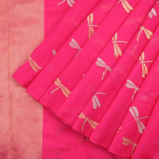 HANDWOVEN FUCHSIA PINK CHANDERI SILK SARI-WIIAPRICWDS01- Cover View