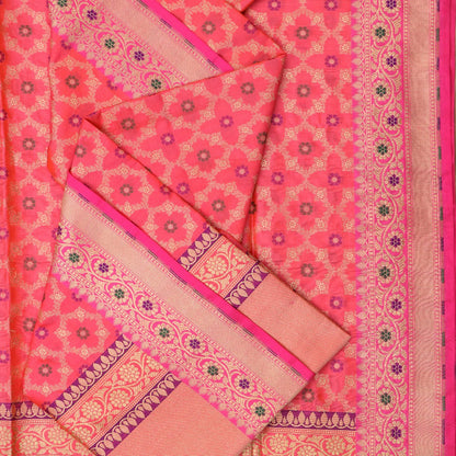 Handwoven Baby Pink Banarasi Katan Silk Dupatta - WIIRJ11217107 - Cover View