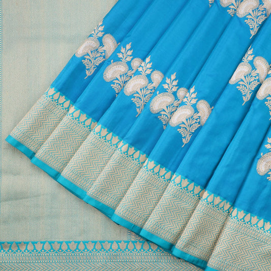 Handwoven Sea Blue Banarasi Silk Sari - WIIBT0034 - Cover view