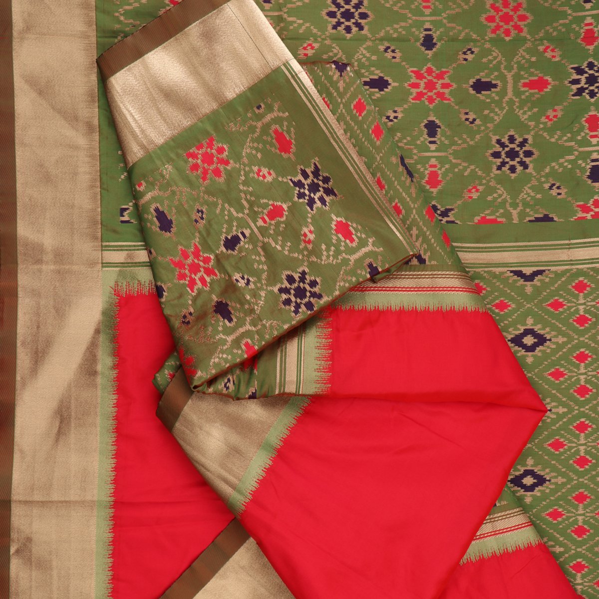 Handwoven Crimson Red Rajkot Single Ikat Dupatta  - WIISHNIKARIDNAM0091 - Fold View