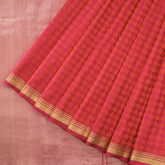 Handwoven Pink Red Banarasi Silk Sari - WIIBT0098 - Cover View