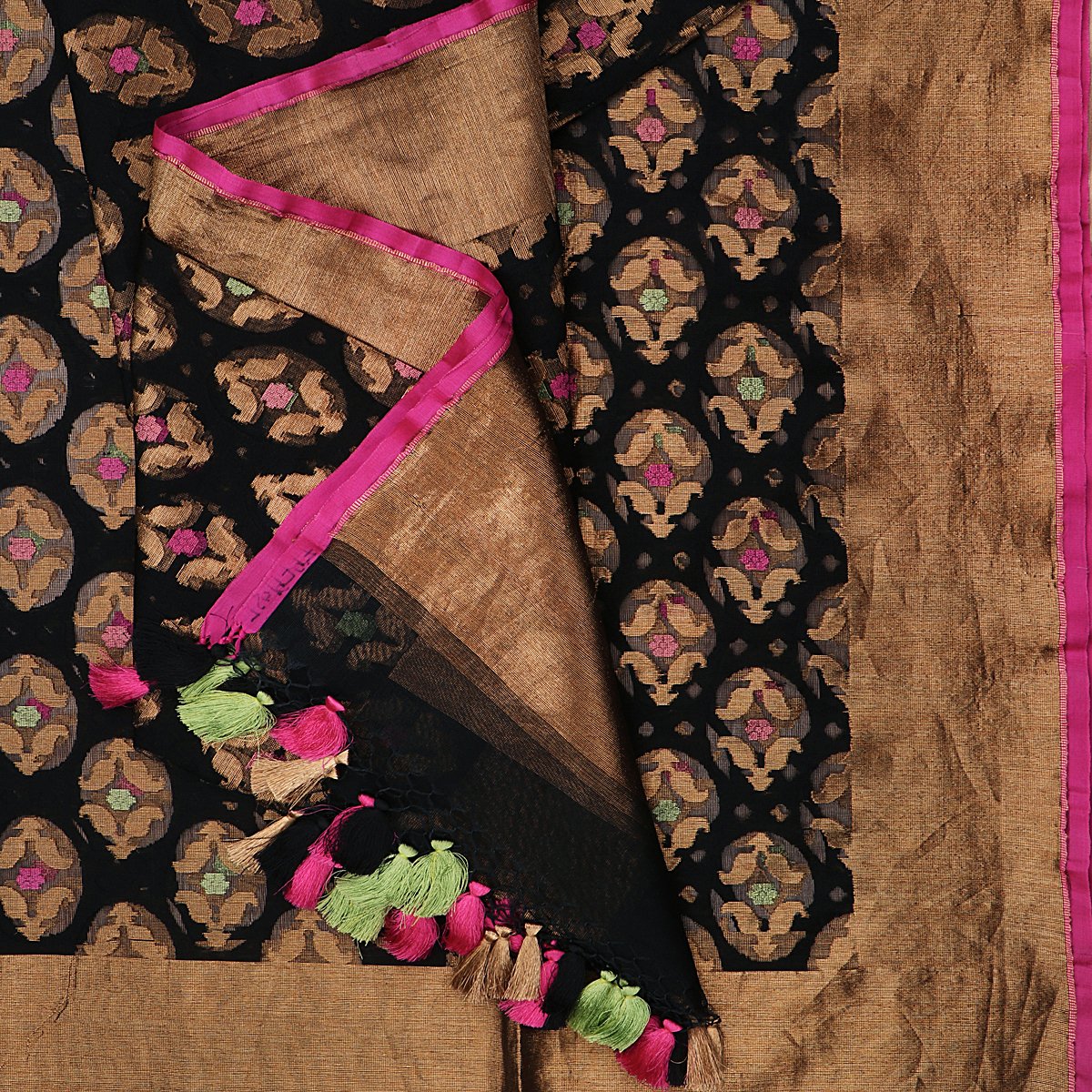 Handwoven Black Silk Net Banarasi Dupatta - WIISDT673 25B - Cover View