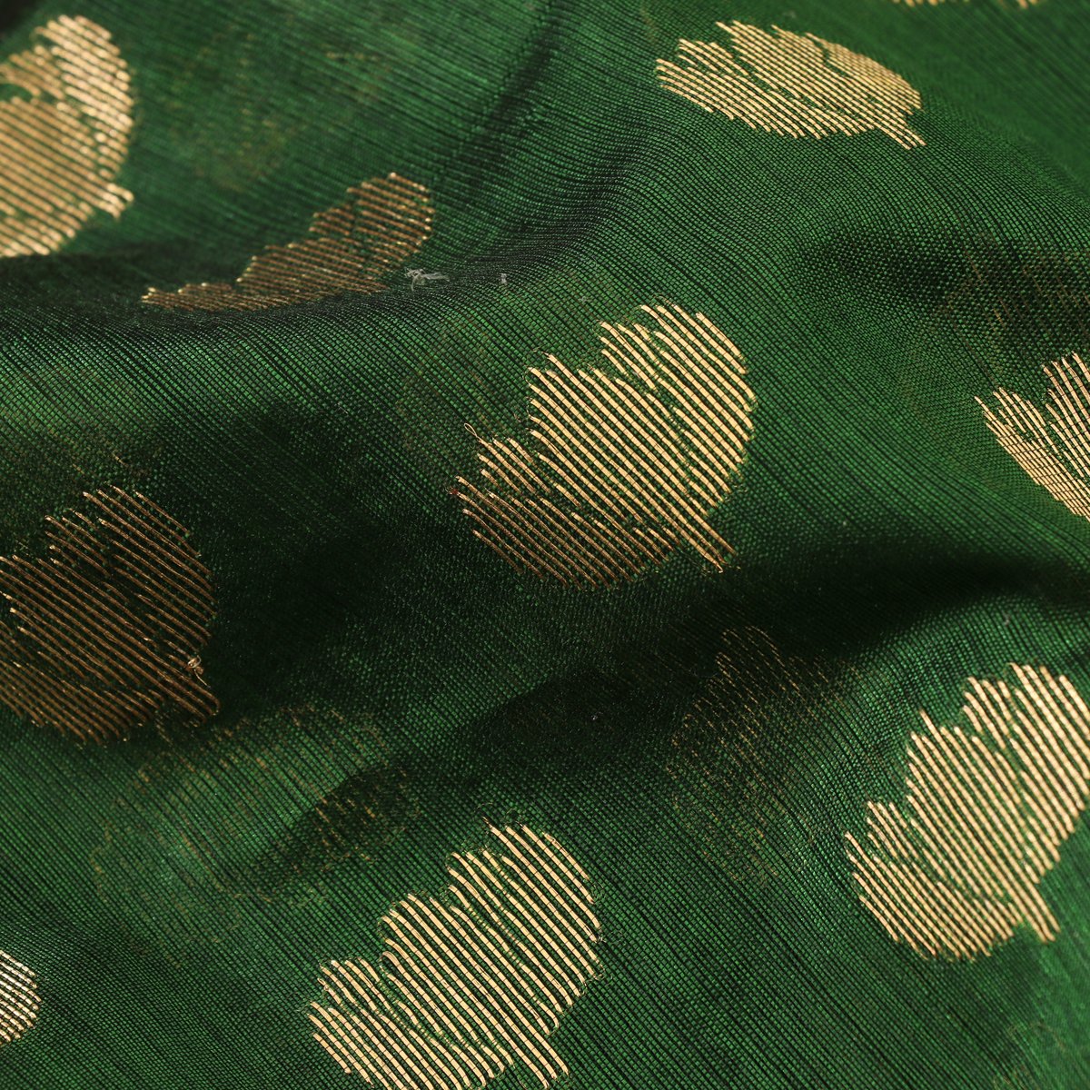 Handwoven Bottle Green Mogra Motif Chanderi Silk Sari - WIIHSBH001C - Fabric View