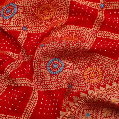 Red Meenakari Bandhani Saree - WeaveinIndia