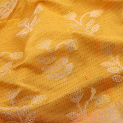 Handwoven Sunshine Yellow Silk Cotton Chanderi Sari - WIISHNIKARIDNAM0101-3 - Fabric View