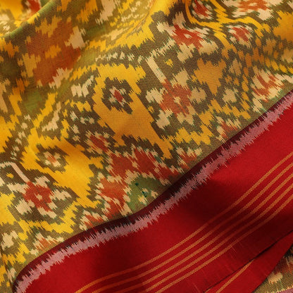 Handwoven Sunshine Yellow Rajkot Single Ikat Patola Silk Sari - WIIPATANARIDNAM921118 - Design View