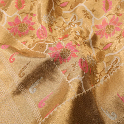 Handwoven Ecru Banarasi Kimkhab Silk Sari - WIISHNIKARIDNAM014 - Fabric View