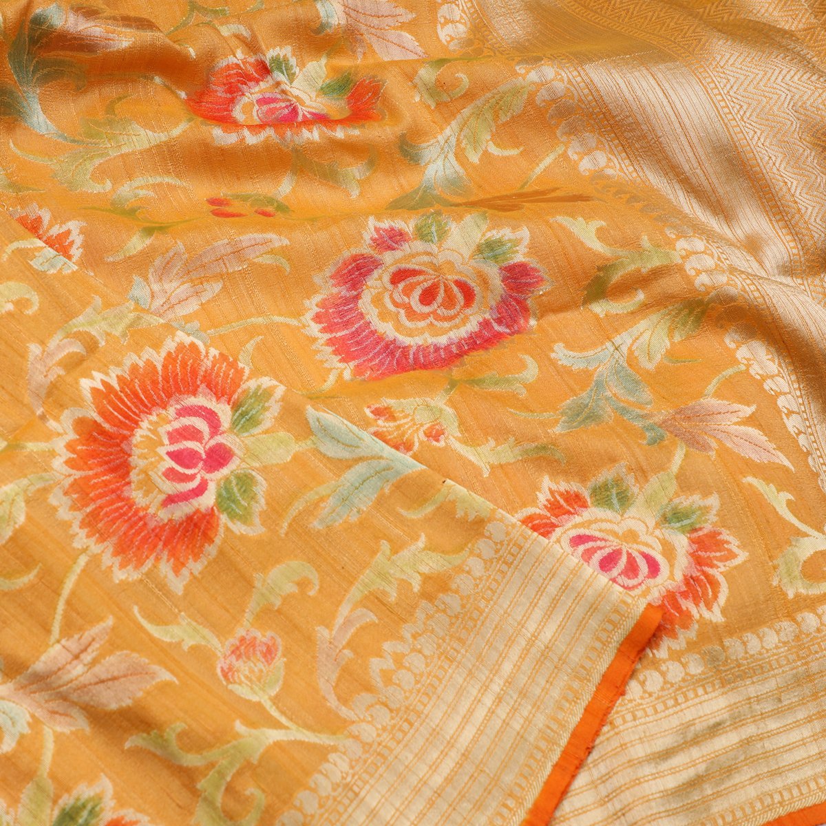 Mustard Tussar georgette Silk Saree - WeaveinIndia