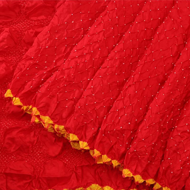 Chilli Red Bandhani  Habutai Silk Saree - WeaveinIndia