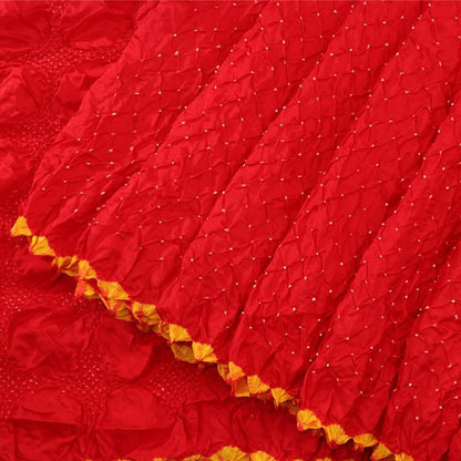 Chilli Red Bandhani  Habutai Silk Saree - WeaveinIndia