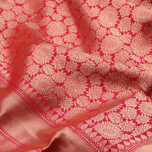 Handwoven Fuchsia Pink Banarasi Katan Silk Sari - WIISHNIKARIDNAM0066 - Fabric View