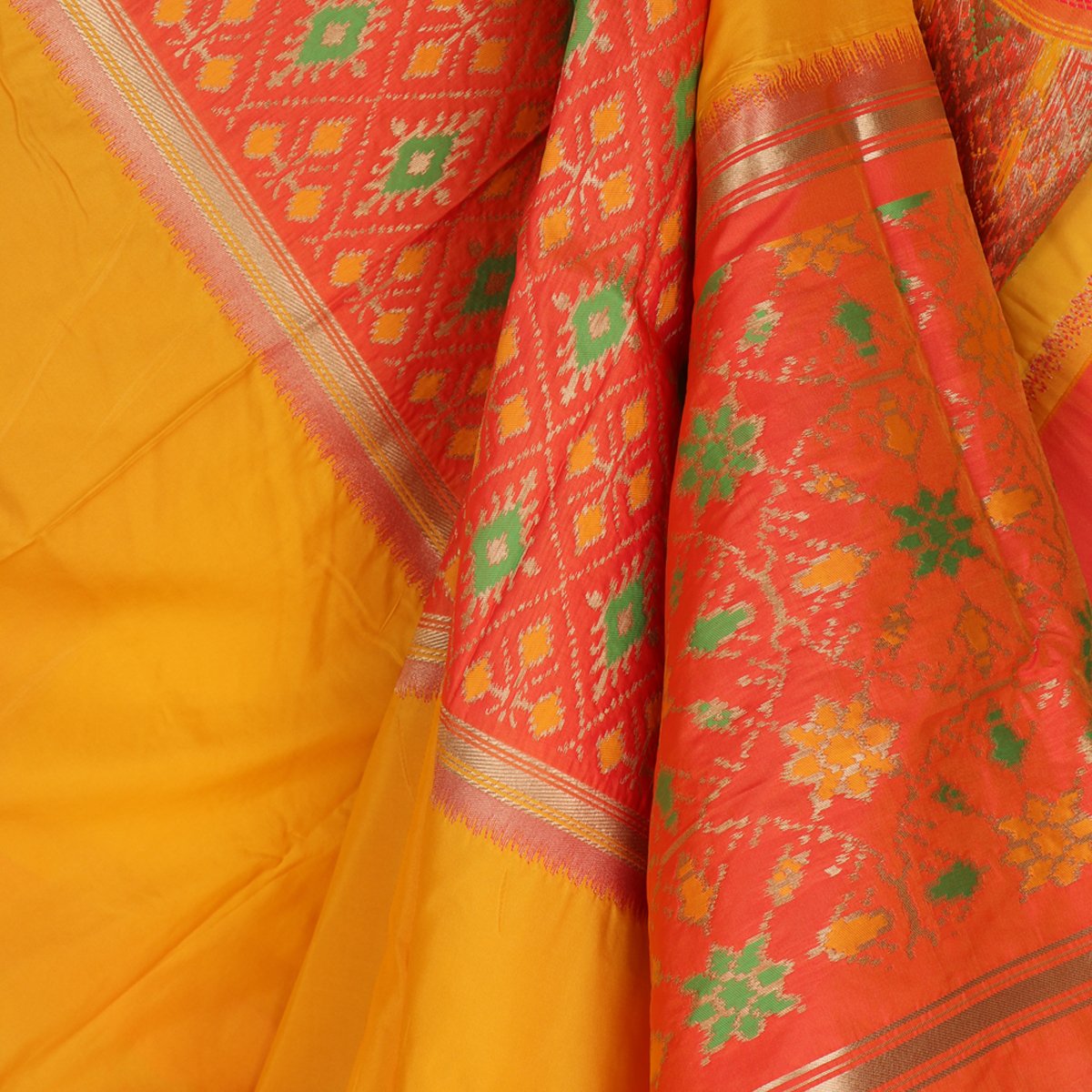 Handwoven Sunshine Yellow Rajkot Single Ikat Dupatta - WIISHNIKARIDNAM0090 - Cover View