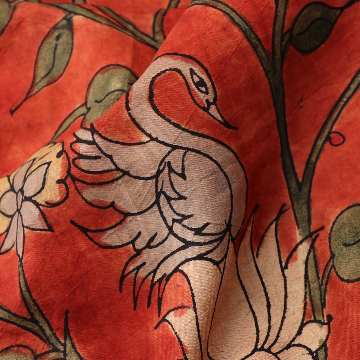 Handwoven Rust Kalamkari Silk Sari-WIIGS057- Fabric View