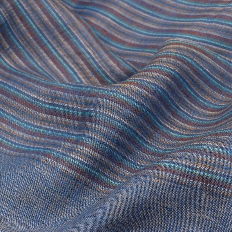 HANDWOVEN BLUE LINEN SARI-WIIGS052- Fabric View